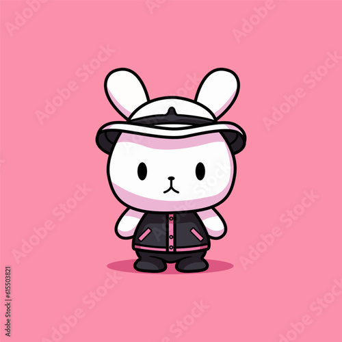 cute cartoon chibi bunny wearing a hat. vector illustration