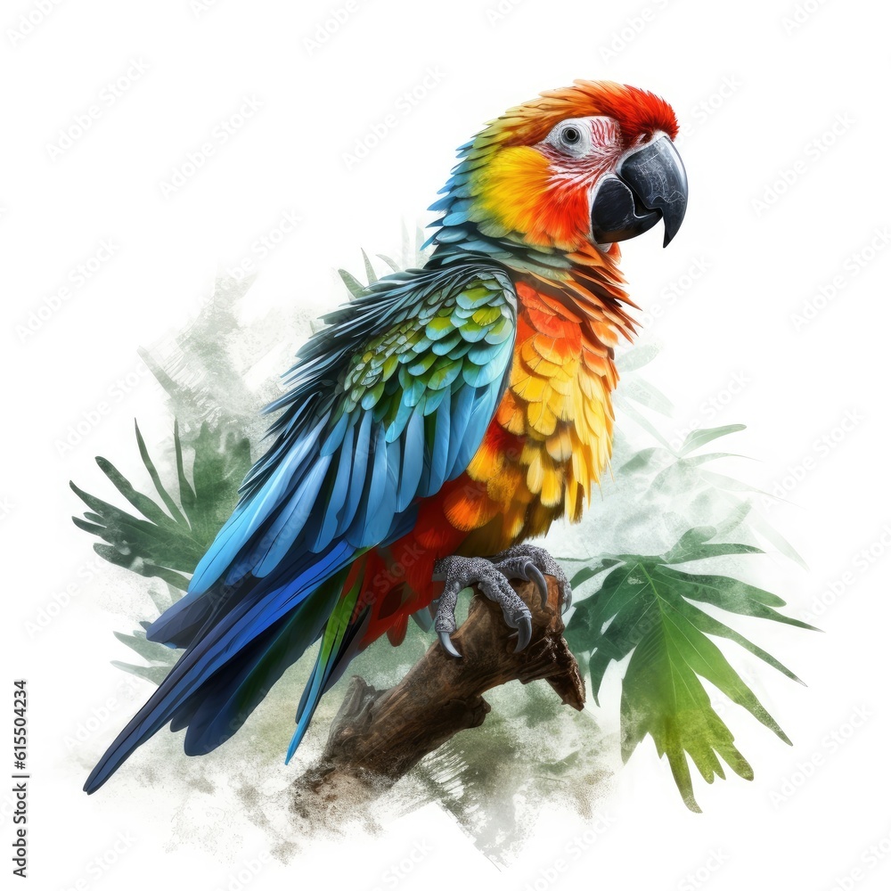 Obraz premium A colorful parrot perched on a transparent background. Generative AI.
