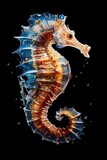 A delicate and intricate seahorse swimming on a transparent background. Generative AI.