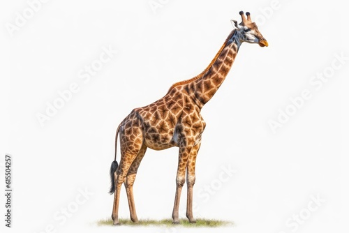 A gentle and noble giraffe standing tall on a transparent background. Generative AI.