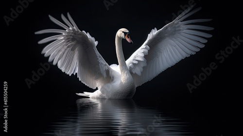 Fototapeta Naklejka Na Ścianę i Meble -  A graceful swan spreading its wings on a transparent background. Generative AI.