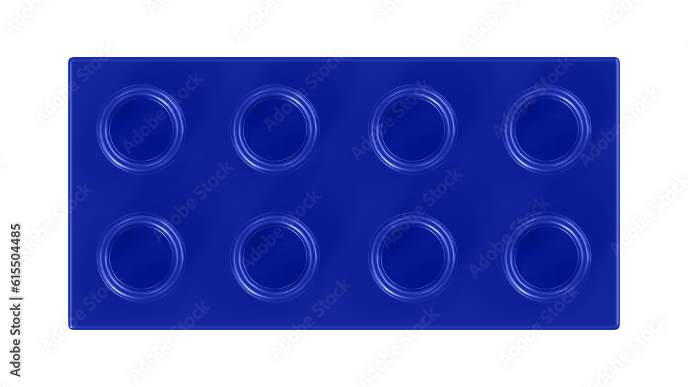 Fototapeta premium Reflex Blue Block Isolated on a White Background. Close Up View of a Plastic Children Game Brick for Constructors, Top View. High Quality 3D Rendering with a Work Path. 8K Ultra HD, 7680x4320