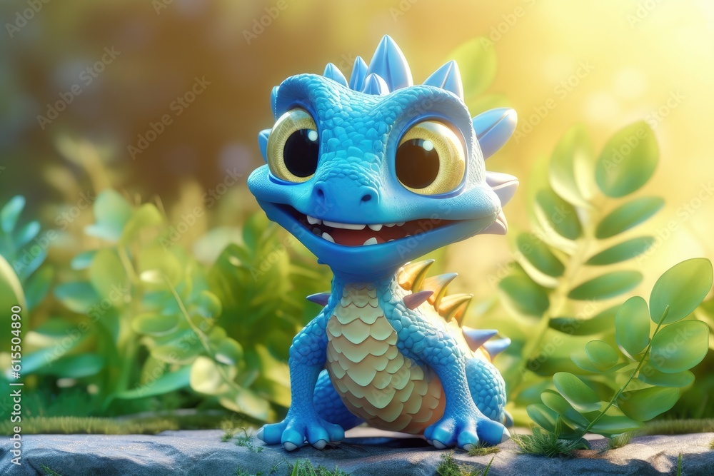 Cute Adorable Baby Dragon Lizard in 3D-Style Standing in Nature in Children-Friendly Cartoon Animation Fantasy Style generative AI. Cute Adorable Baby Dragon Lizard in 3D-Style Standing in Nature in Children-Friendly Cartoon Animation Fantasy Style generative AI.