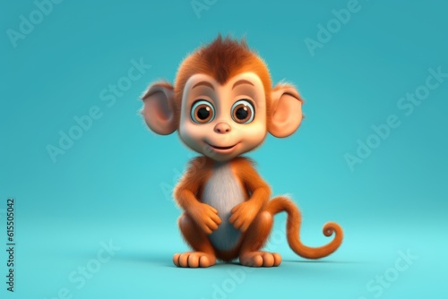 Cute Adorable Baby Monkey Chimpanzee in 3D-Style Standing in Nature in Children-Friendly Cartoon Animation Fantasy Style generative AI