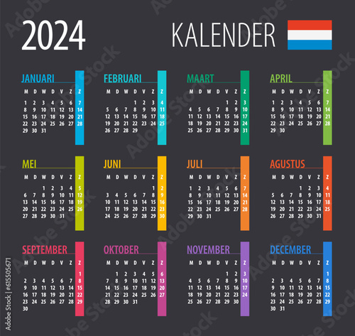 2024 Calendar - vector illustration. Template. Mock up. Dutch version