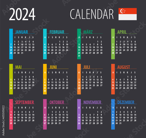 2024 Calendar - vector illustration. Template. Mock up. Singaporean version