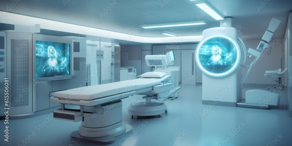 X-ray scan, medical diagnosis machine in hospital. Generative ai art X-ray scan, medical diagnosis machine in hospital. Generative ai art