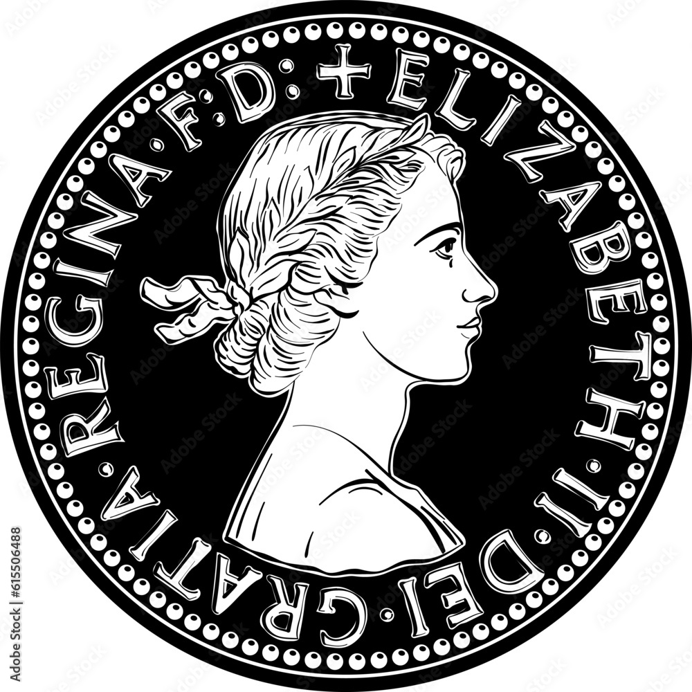 Vector Black And White British Money Coin One Old Halfpenny Stock vector-black-and-white-british-money-coin-one-old-halfpenny-stock