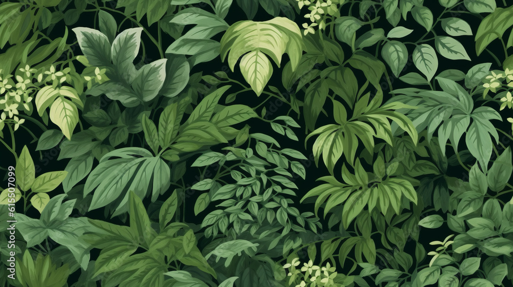 Seamless pattern background of a lush forest scene with a dense canopy ...