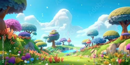 Magical 3D Cartoon Forest and Gardens on an Alien Planet for Kids' Animation generative AI © Ecleposs
