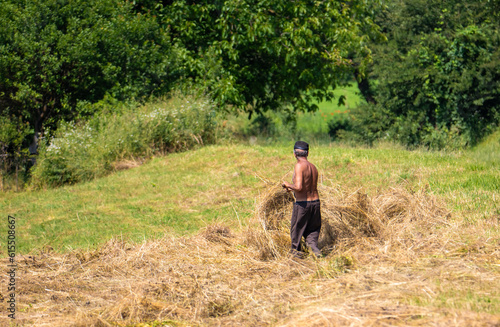 A man working in the field to gather hay © sebi_2569