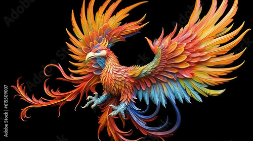 Mythical phoenix with open wings illustration with bright colors