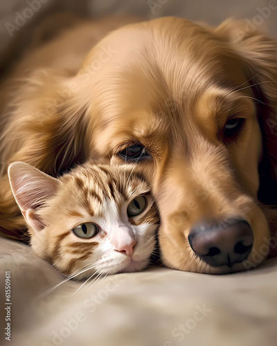 Portrait chien et chat animaux : gros plan calin photo