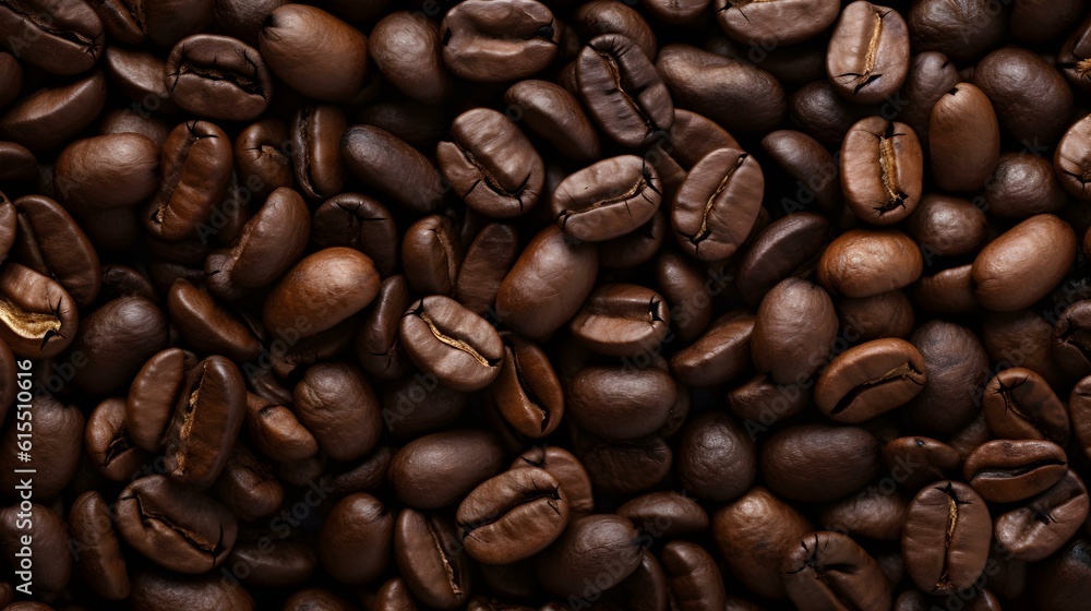 Naklejka premium Seamless Background of roasted Coffee Beans. Overhead Shot.