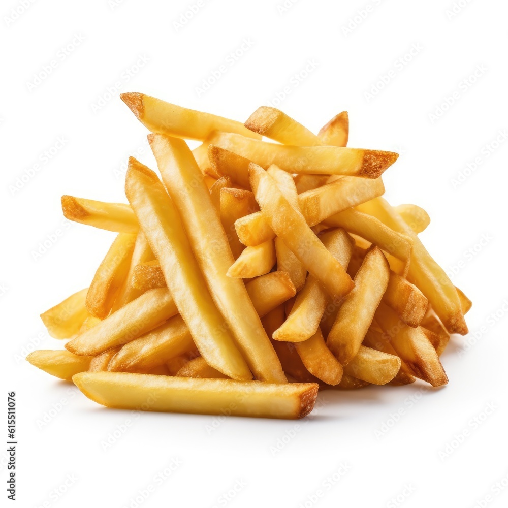 Pile of golden French fries on white background Pile of golden French fries on white background