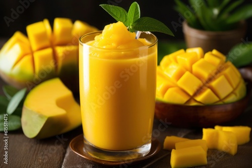 Indian mango cocktail lassi with honey for breakfast, healthy food concept, generative AI content.
