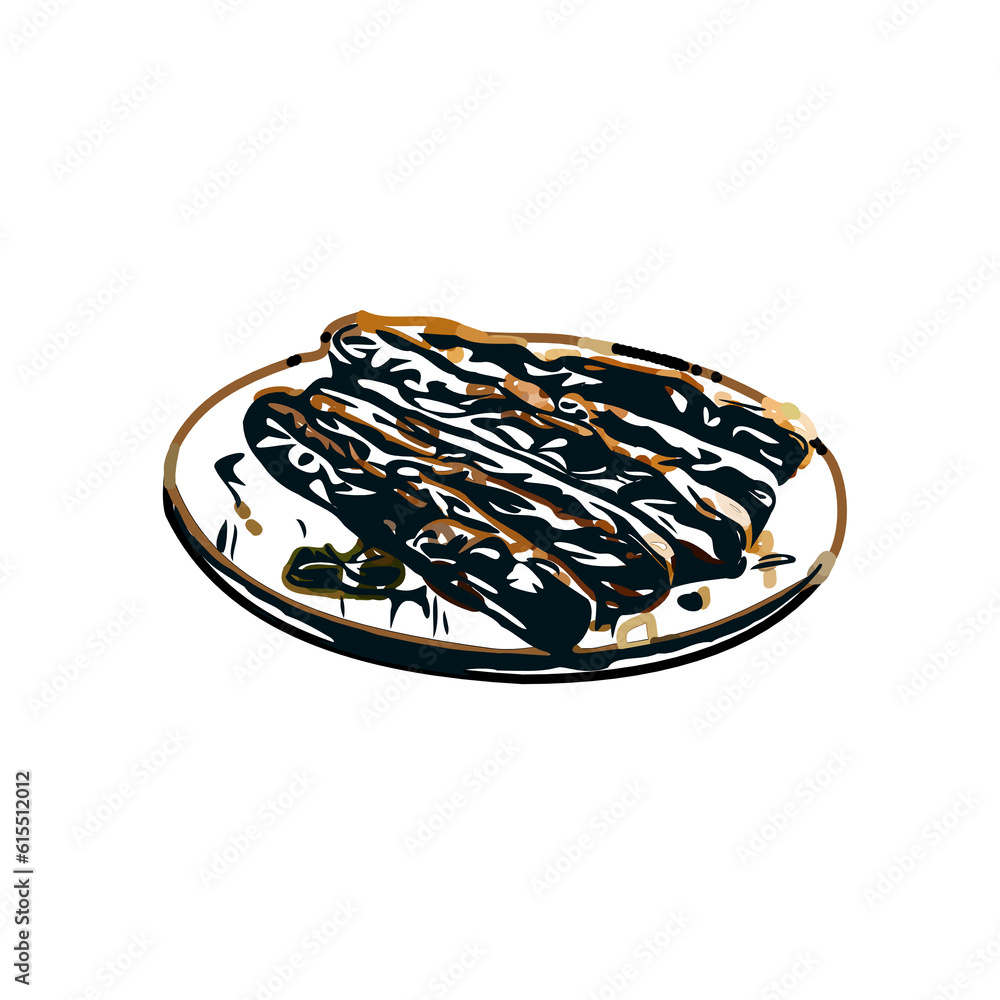 Grilled sausage color sketch with transparent background Grilled sausage color sketch with transparent background
