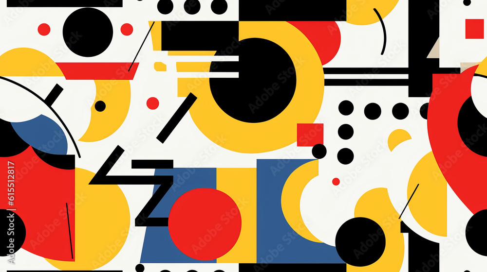 Seamless pattern background inspired by the geometric and abstract art of the Bauhaus movement with geometric shapes and asymmetrical compositions Seamless pattern background inspired by the geometric and abstract art of the Bauhaus movement with geometric shapes and asymmetrical compositions