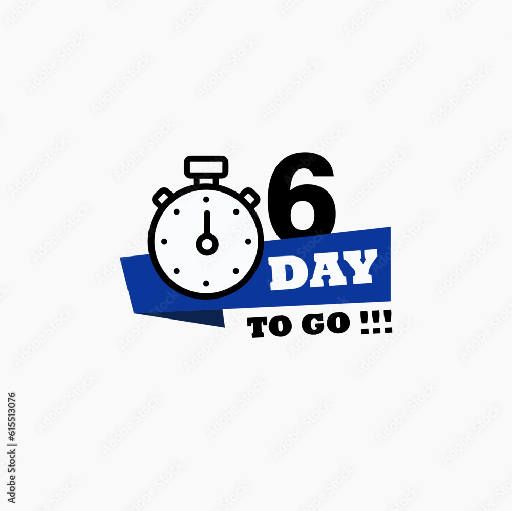 6 days left. Vector emblem with the number of days remaining. label, black alarm clock flat with ribbon, promotion icon, best deal symbol vector illustration 6 days left. Vector emblem with the number of days remaining. label, black alarm clock flat with ribbon, promotion icon, best deal symbol vector illustration