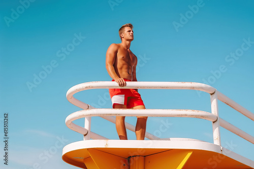 Lifeguard on the beach. Generative AI