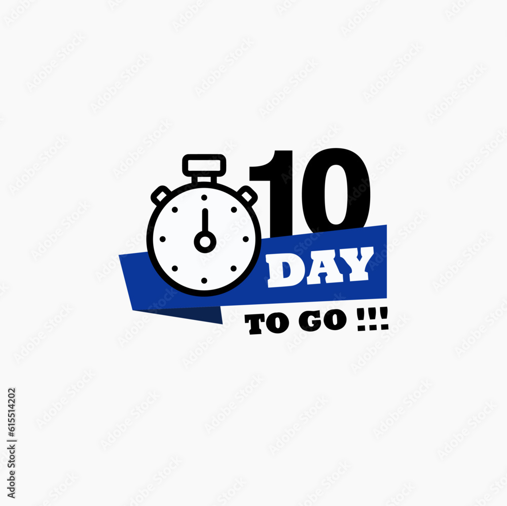 10 days left. Vector emblem with the number of days remaining. label, black alarm clock flat with ribbon, promotion icon, best deal symbol vector illustration 10 days left. Vector emblem with the number of days remaining. label, black alarm clock flat with ribbon, promotion icon, best deal symbol vector illustration