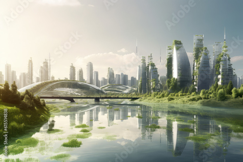 futuristic city skyline focused on sustainability  generative AI