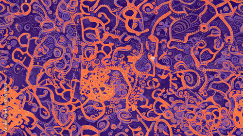 Seamless pattern background with intricate mandala design with vibrant hues including rich shades of royal blue, deep purple and fiery orange.