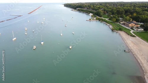Lake Michigan and marina with boats