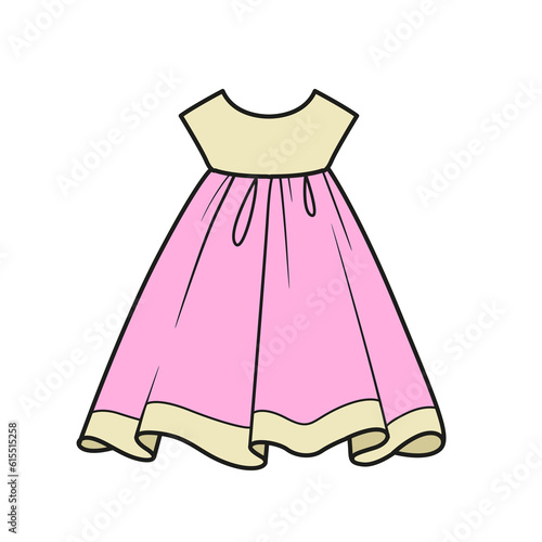 Beautiful dress with fluffy skirt color variation for coloring page on a white background