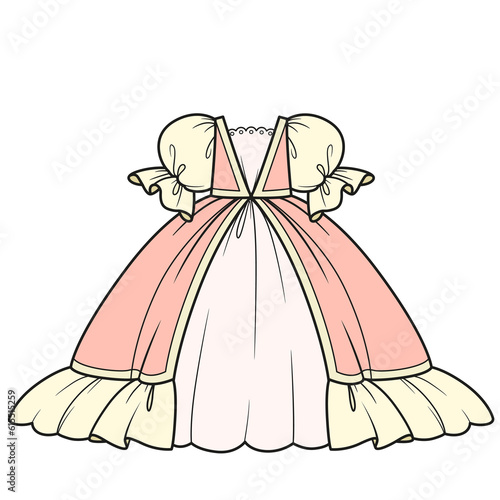 Beautiful puffy ball gown for a princess color variation for coloring on a white background