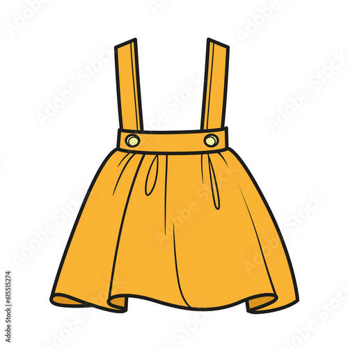 Beautiful casual skirt with suspenders color variation for coloring page on a white background