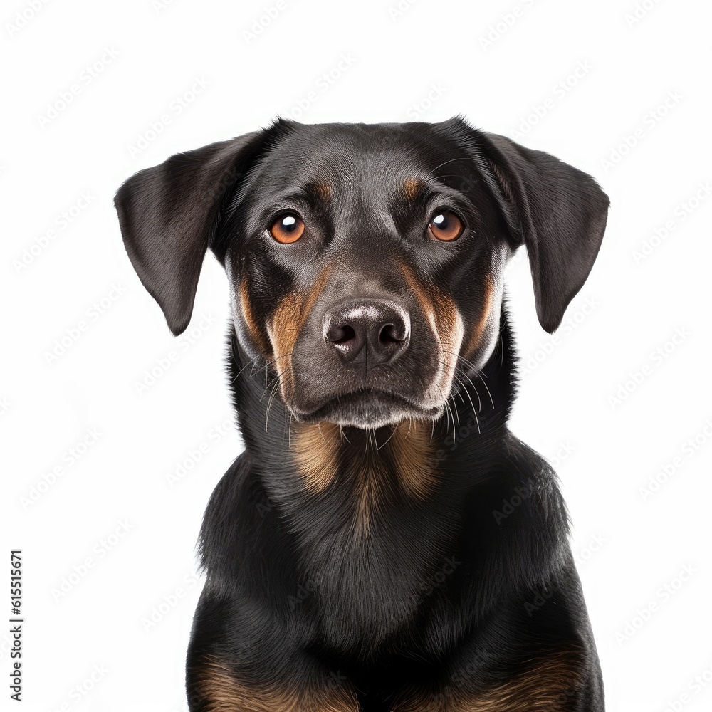 Smiling Brown Dog Standing Against White Background generative AI