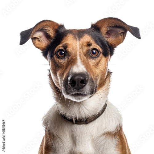 Smiling Brown Dog Standing Against White Background generative AI © Ecleposs