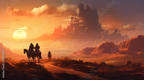 Game art piece that depicts a pivotal moment in the middle of an epic journey