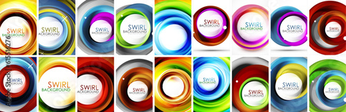 Swirl and circle design. Business or technology background. Set of swirl illustrations. Techno banner or landing page. Wallpaper, banners, background, wall art or poster design