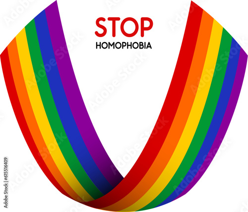 Stop homophobia. LGBT ribbon isolated on light background. Design element in vector.