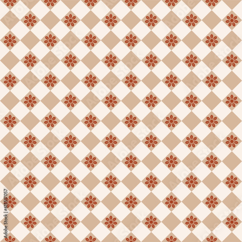 Seamless gingham pattern with coffee bean flowers in casual brown tones, for dress, scarf, skirt, picnic tablecloth, other fabric design
