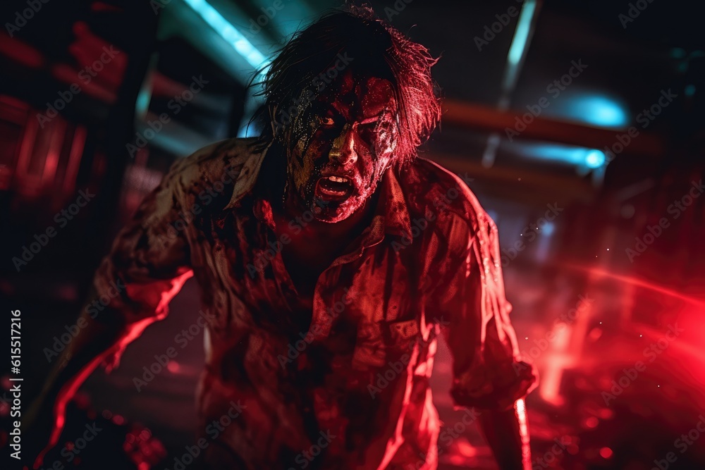 Scary Dead Zombie Running Toward the Camera Outdoors generative AI Scary Dead Zombie Running Toward the Camera Outdoors generative AI