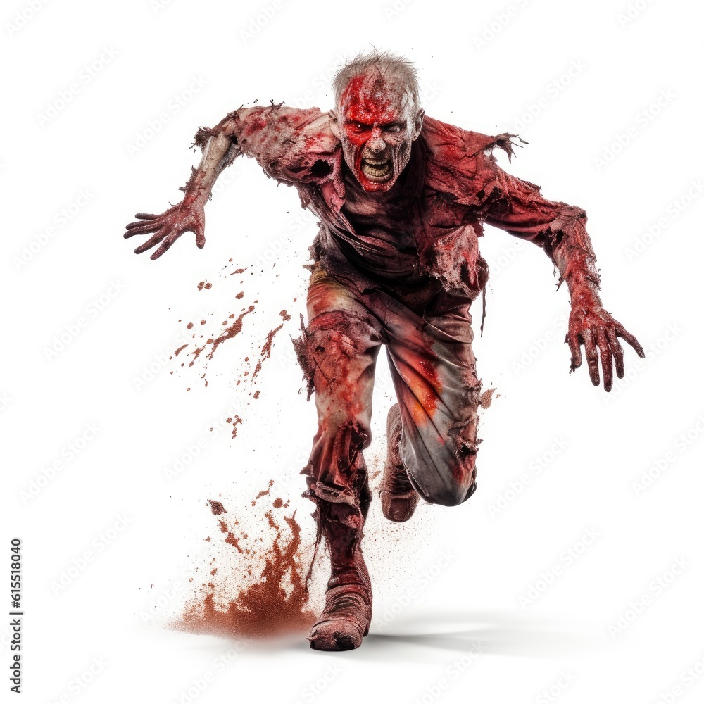 Illustration of a zombie running towards the camera isolated on a white background Illustration of a zombie running towards the camera isolated on a white background