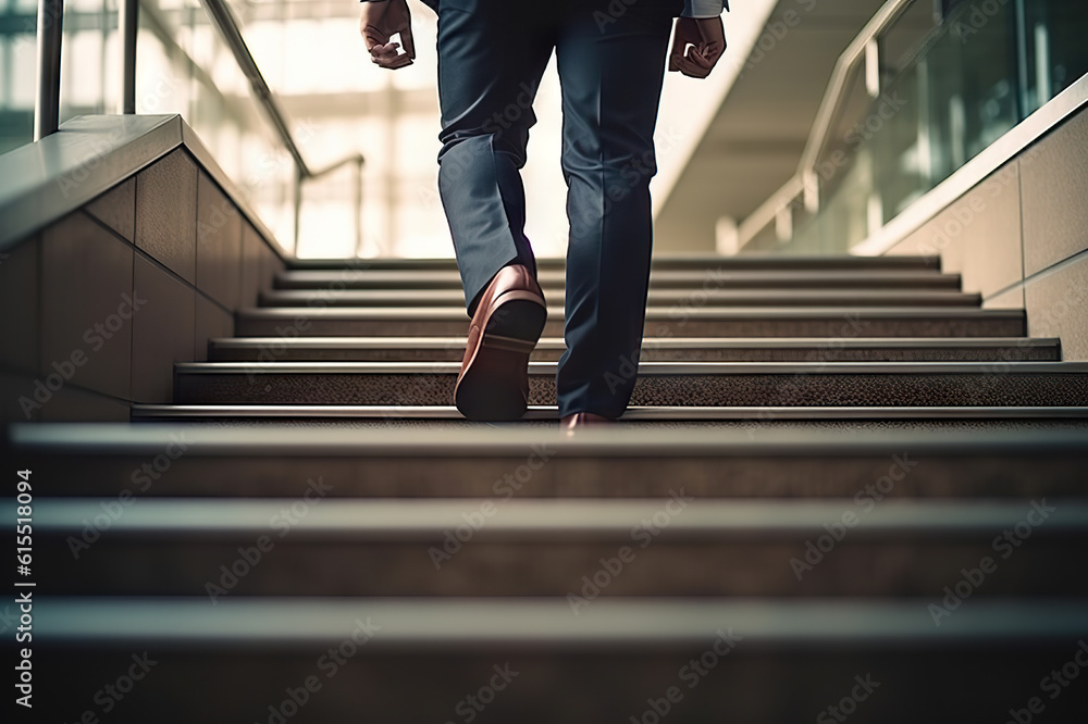 Elevating Success Close-up of Young Businessman Sprinting Up Stairs in Office. created with Generative AI Elevating Success Close-up of Young Businessman Sprinting Up Stairs in Office. created with Generative AI