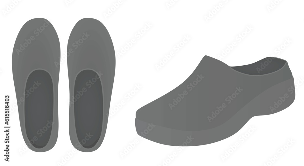 Grey clogs shoes. vector illustration Grey clogs shoes. vector illustration