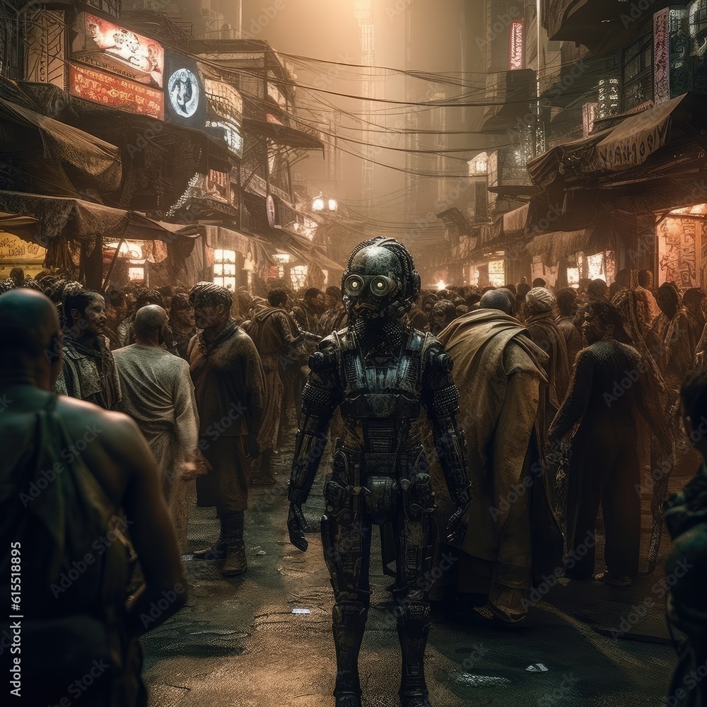 Mysterious Market in a Sci-Fi City generative AI. Mysterious Market in a Sci-Fi City generative AI.