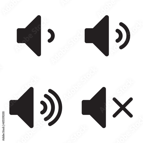Speaker volume outlined icon set. Suitable for multimedia UI UX, sound control, and audio setting.