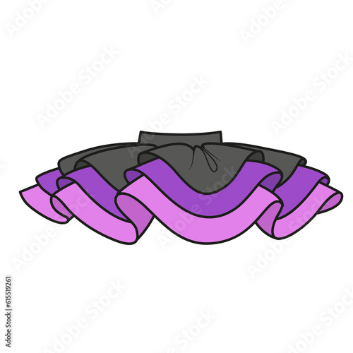Elegant fluffy three-layer skirt color variation for coloring on a white background