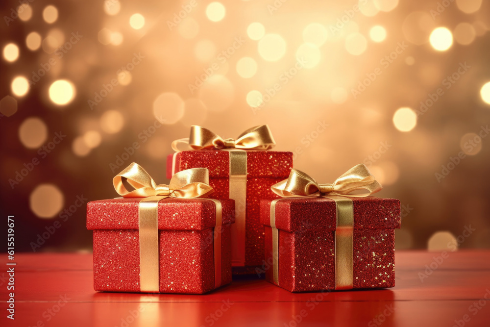 Three Red gift boxes with golden ribbon Three Red gift boxes with golden ribbon