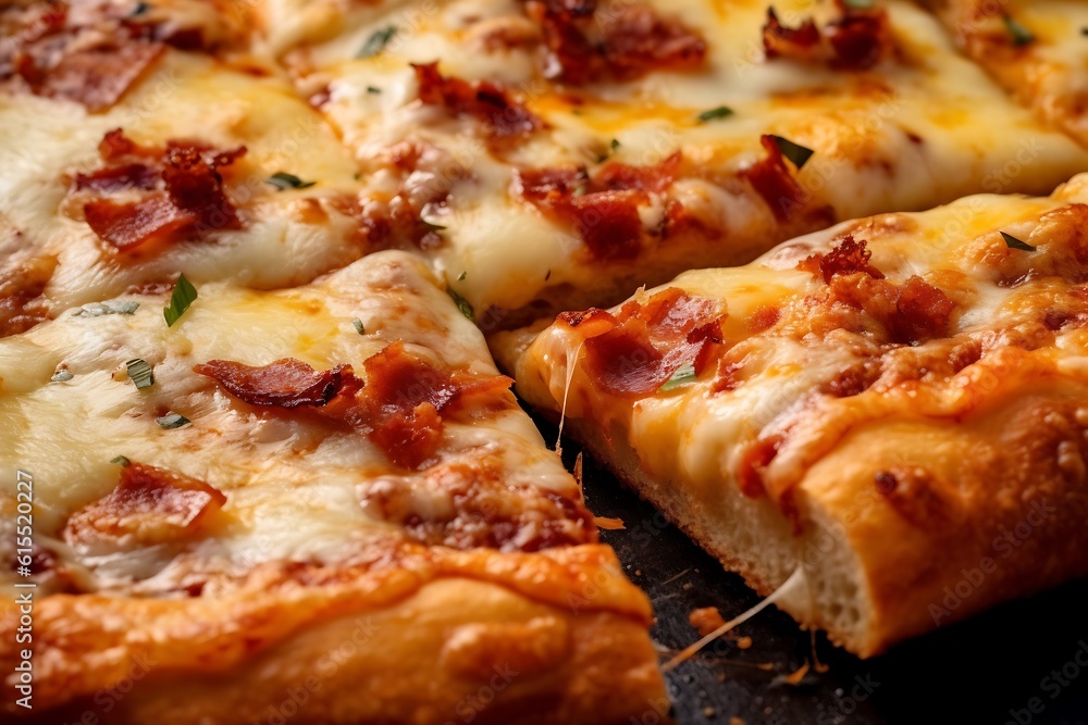 Delicious and tasty pizza slice topped with bell pepper, vegetables, and cheese. Delicious and tasty pizza slice topped with bell pepper, vegetables, and cheese.