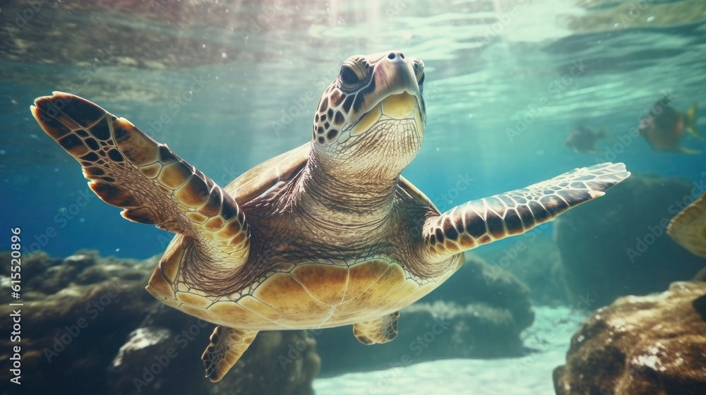 Obraz premium sequence of photos of a sea turtle feeding on jellyfish