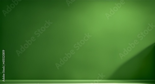 Empty light green wall with beautiful chiaroscuro. Elegant minimalist background for product presentation
