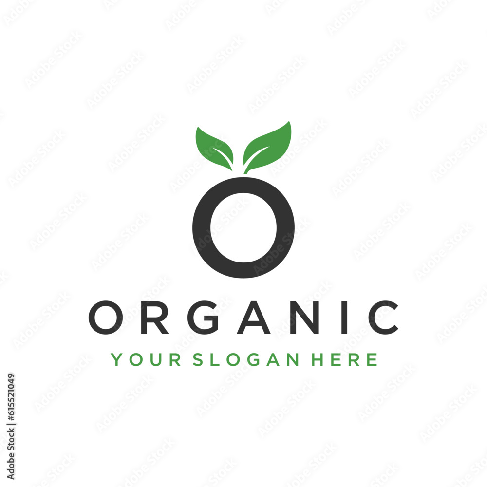Fototapeta premium 100% natural organic logo design with leaves concept.Logo for natural products, ecology, beauty, biology and agriculture.