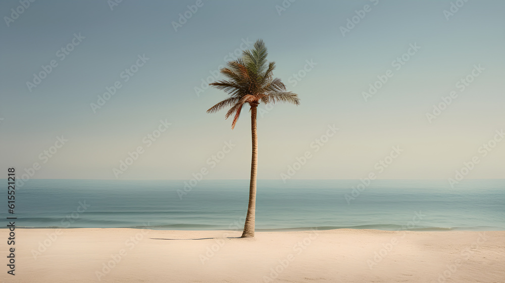 Fototapeta premium Shade of a palm tree on the beach. IA generative.